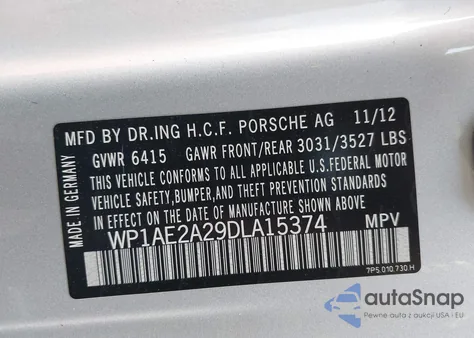 2013 Porsche Cayenne Hybrid S z USA, uszkodzony, nr VIN WP1AE2A29DLA15374